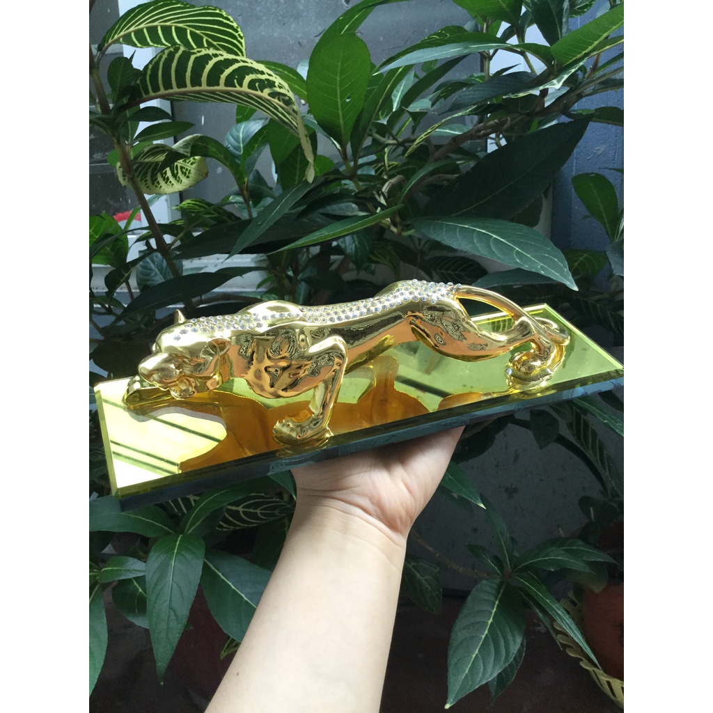 Tượng Báo Đính Đá Mạ Vàng Trang Trí Tapo Ô Tô Cao Cấp Chất Liệu Kim Loại Kẽm