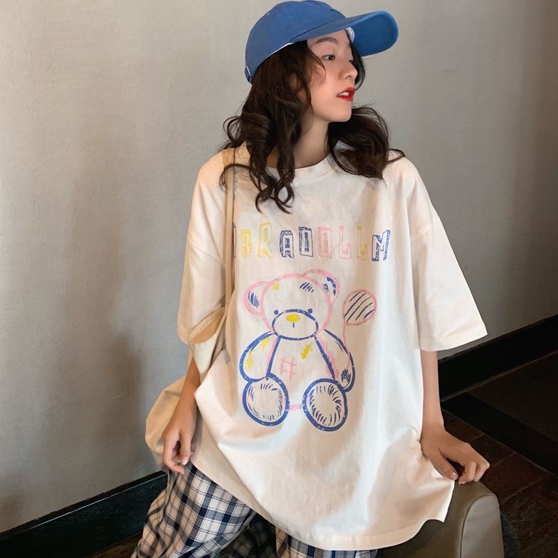 Áo Thun Tay Ngắn Dáng Rộng Chất Liệu Cotton Cao Cấp Thời Trang Mùa Hè Theo Phong Cách Hàn Quốc Cho Nữ