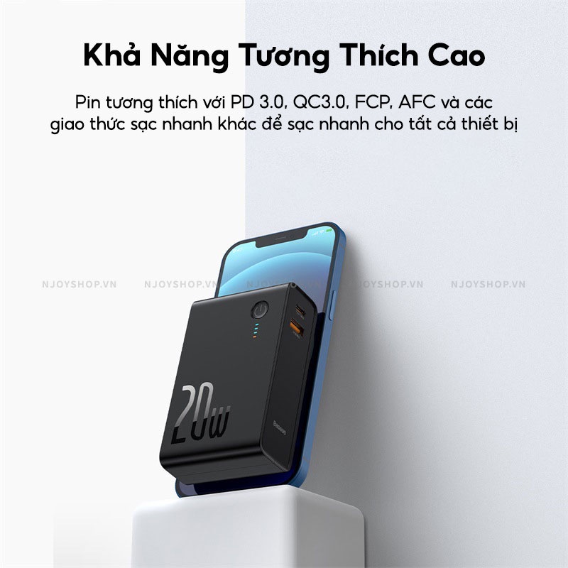 Củ Sạc Thông Minh Tích Hợp Pin Dự Phòng 10000mAh BASEUS 2 in 1 Powerbank 2 Cổng Sạc Nhanh PD 20W + QC 3.0 Led Báo Pin