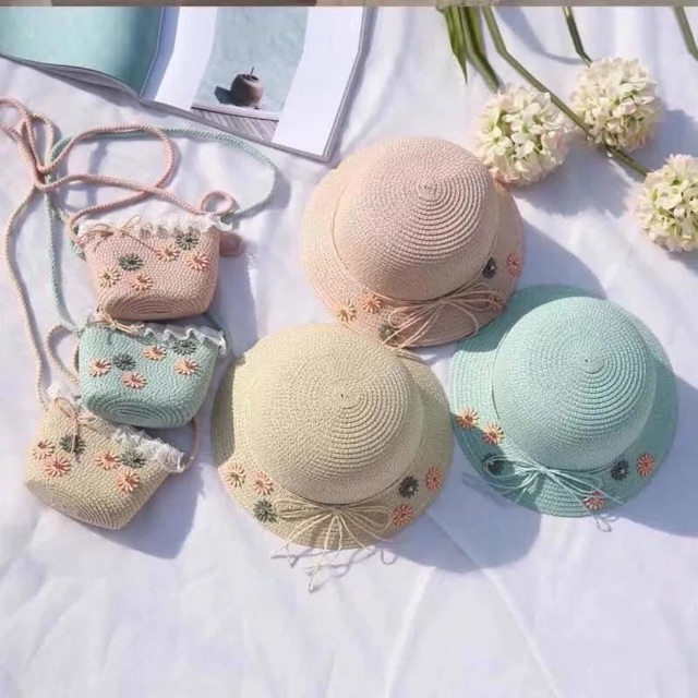 Set nón + túi bé và nón mẹ cói