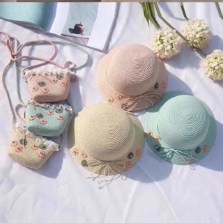 Set nón + túi bé và nón mẹ cói
