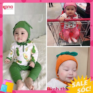 Bộ dài tay mặc ngủ cho bé trái cây hoa quả [Sale] đồ bộ thu đông trái dâu đồ trái cây hoa quả cho em bé thun lạnh xịn xò