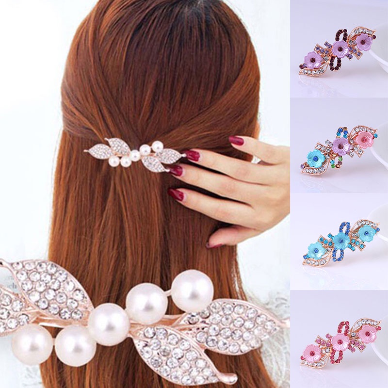 Kẹp tóc đính đá và ngọc trai giả thời trang cho nữ