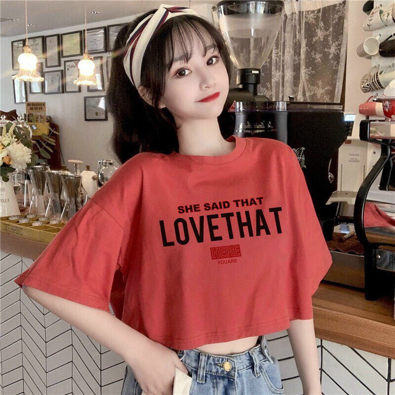 Áo croptop form rộng in LOVE THAT - CHILBLIKE - GẤU HAPPY - Siêu Cute Năng Động kiểu dáng Ulzzang - LUXCYStore