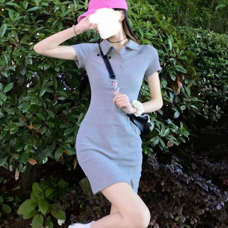 AMOI Đầm Ngắn Cổ Polo Xẻ Tà Dáng Ôm Thời Trang Mùa Hè Quyến Rũ Cho Nữ