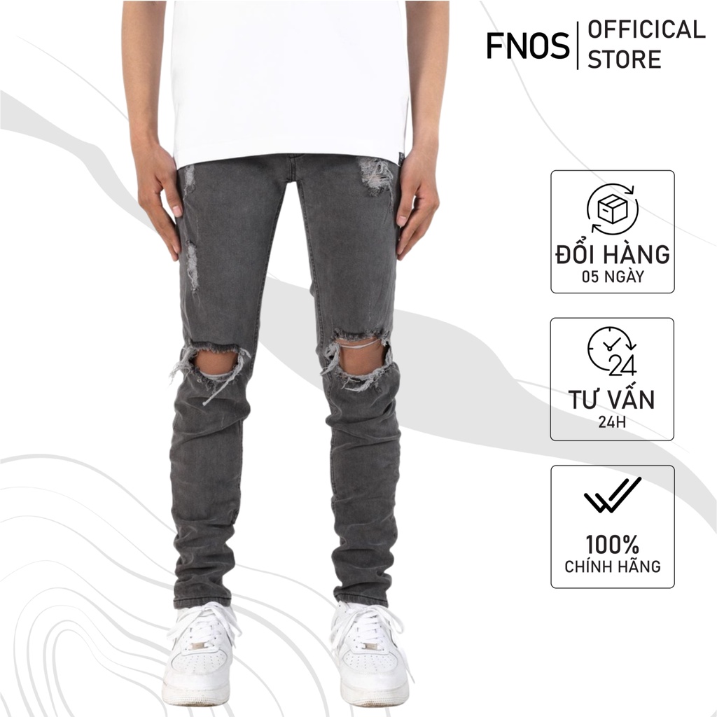 Quần Skinny Jeans Nam FNOS Streetwear Màu Xám Rách Gối NZ24 - Local Brand Chính Hãng