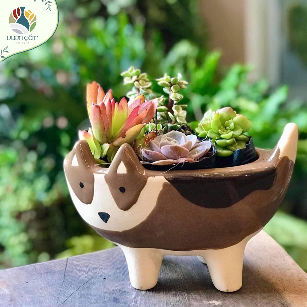Chậu gốm sứ trồng cây hình chú chó decor trang trí tiểu cảnh Vườn Gốm - The Garden