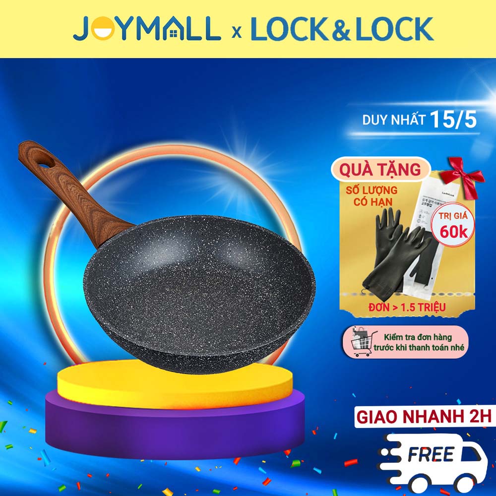 Chảo Nhôm Chống Dính Lock&amp;Lock Baum Marble 1 Tay Cầm LBU1203 20cm LBU1243 24cm LBU1283 28cm - Hàng Chính Hãng - JoyMall