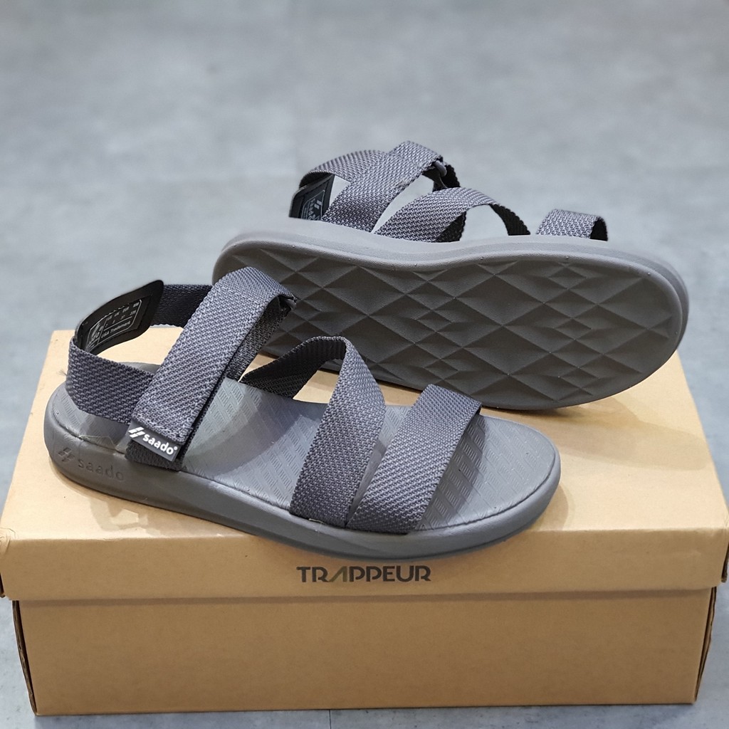 Giày dép Sandal Saado NN01 xám ghi nam nữ unisex - Dép quai hậu 3 quai chéo đi học đi chơi