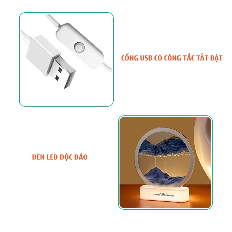 Tranh Cát Lún 3D Phát Sáng Viền Tráng Gương, Chuyển Động, Dùng Decor Trang Trí Phòng Khách, Bàn Làm Việc