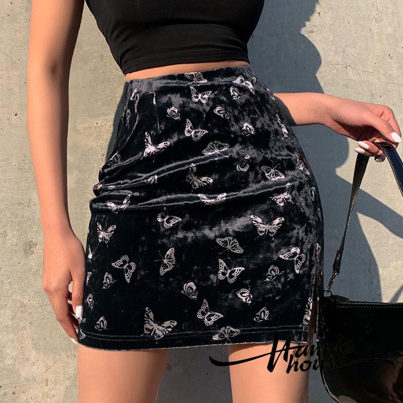 Chân váy ngắn dáng ôm vừa vặn thiết kế xẻ tà in họa tiết bươm bướm thời trang dành cho nữ