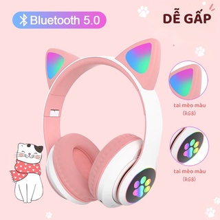 Tai Nghe Mèo bluetooth có mic Headphone Tai Bluetooth 5.0 AKS-28 Có Micro Đàm Thoại, Chơi Game. Headphone Phát Sáng