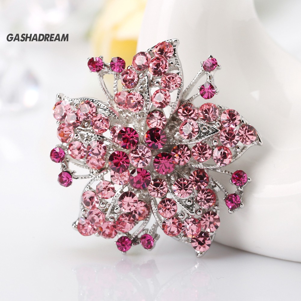 ♉GD Fashion Rhinestone Flower Scarf Brooch Pin Wedding Party Jewelry Lady Gift