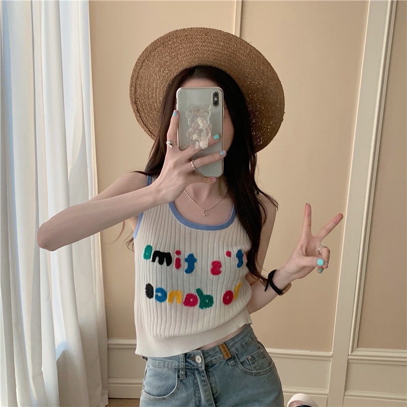 Jiashucheng Áo Dệt Kim Sát Nách Thêu Chữ Thời Trang Cho Nữ