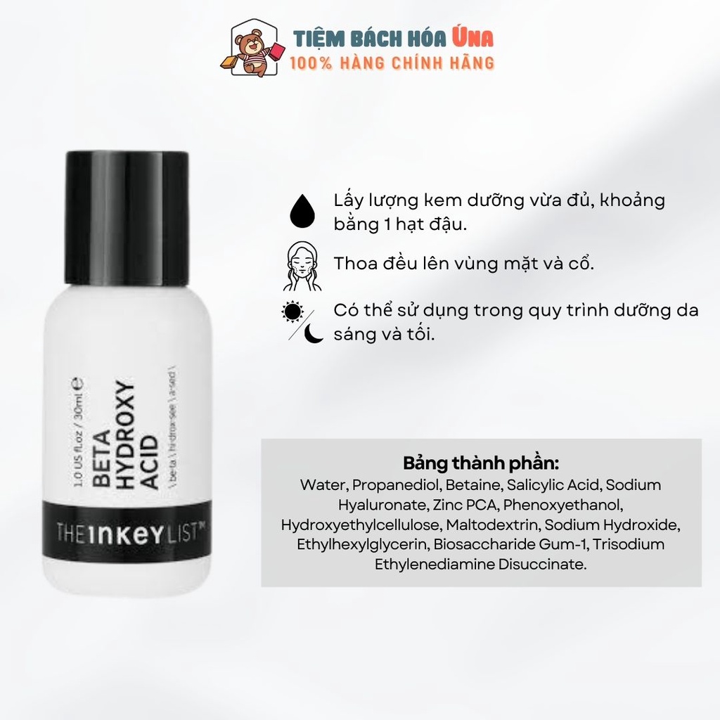 Serum tinh chất tẩy tế bào chết Beta Hydroxy Acid (BHA) The INKEY List Blemish + Blackhead Serum