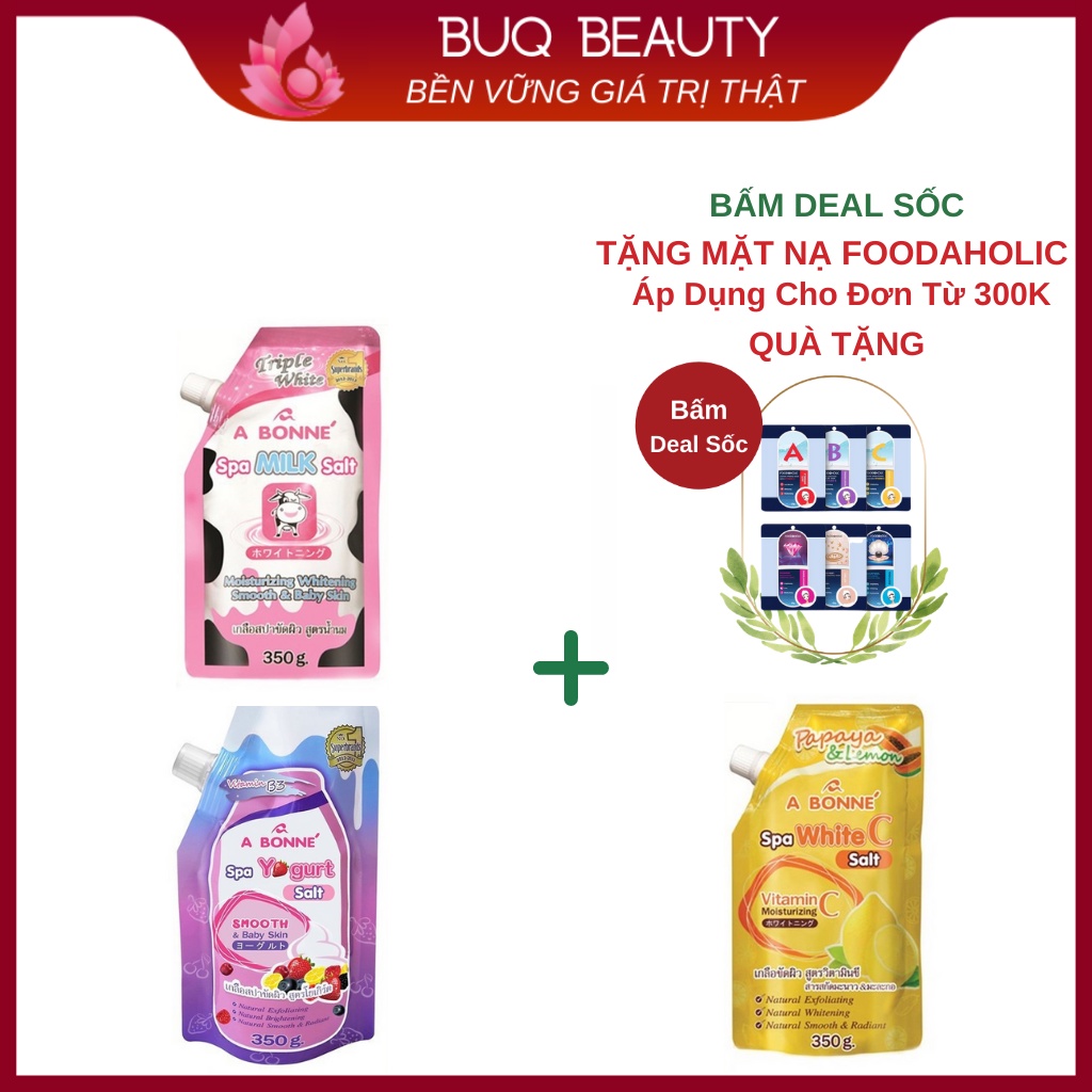 Combo 3 Loại Muối tắm sữa bò tẩy tế bào da chết body A Bonne Spa Milk Salt 350g Thái Lan Có Vòi