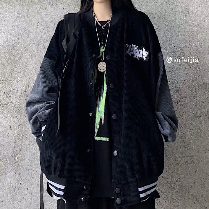 Áo Jacket Bombers ZOMBIF/ Áo Bomber Nhung gân mịn đẹp Zombies rất cá tính - Form rộng Unisex Nam Nữ Couple | BigBuy360 - bigbuy360.vn