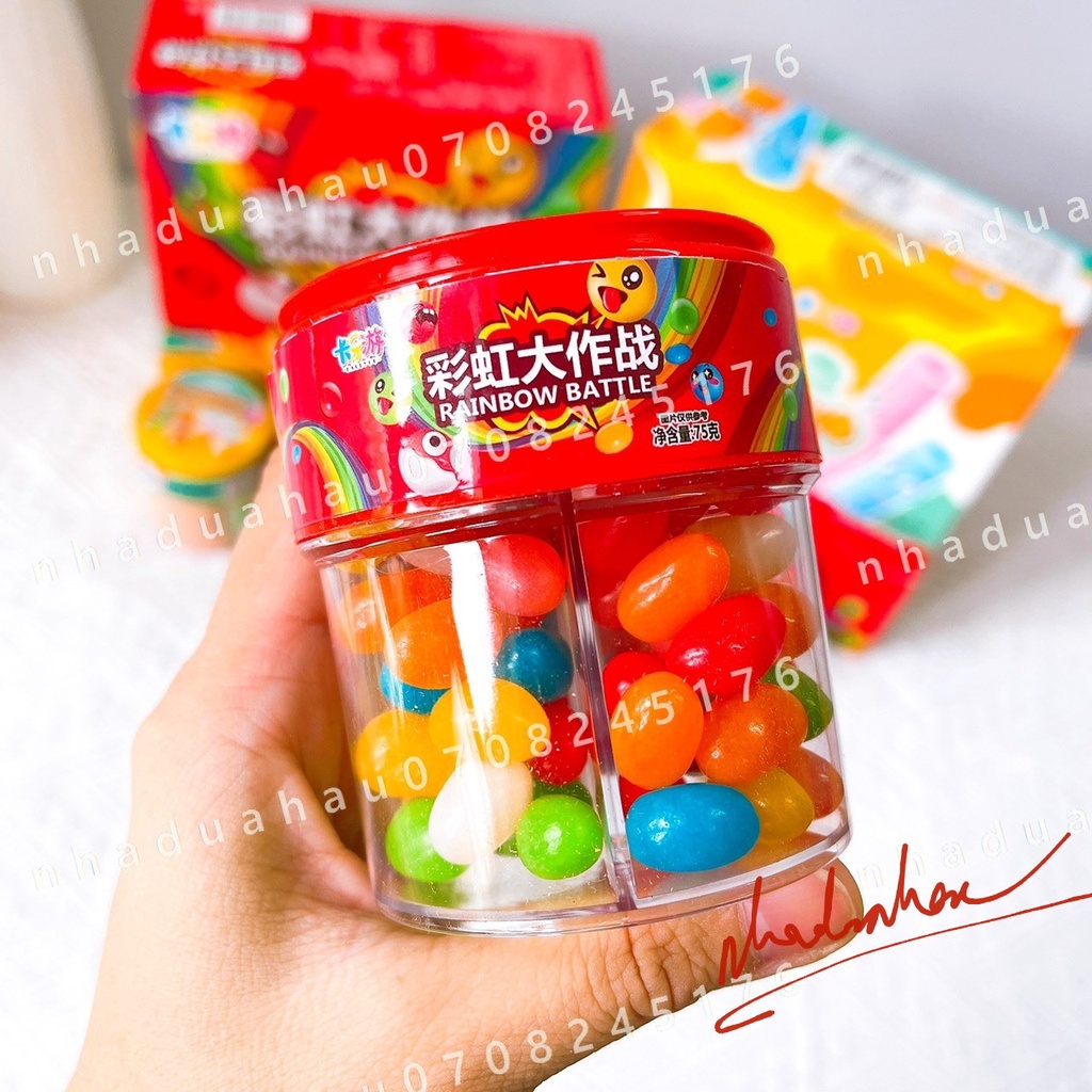 Kẹo tăm/ kẹo gummies sắc màu 4 ngăn cầu vồng Hongkong hủ lớn 100gam