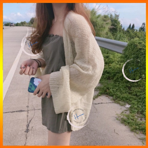 Áo Khoác Cardigan Len Mỏng Nữ Khoác Ngoài Vintage Phong Cách Hàn Quốc Hanva
