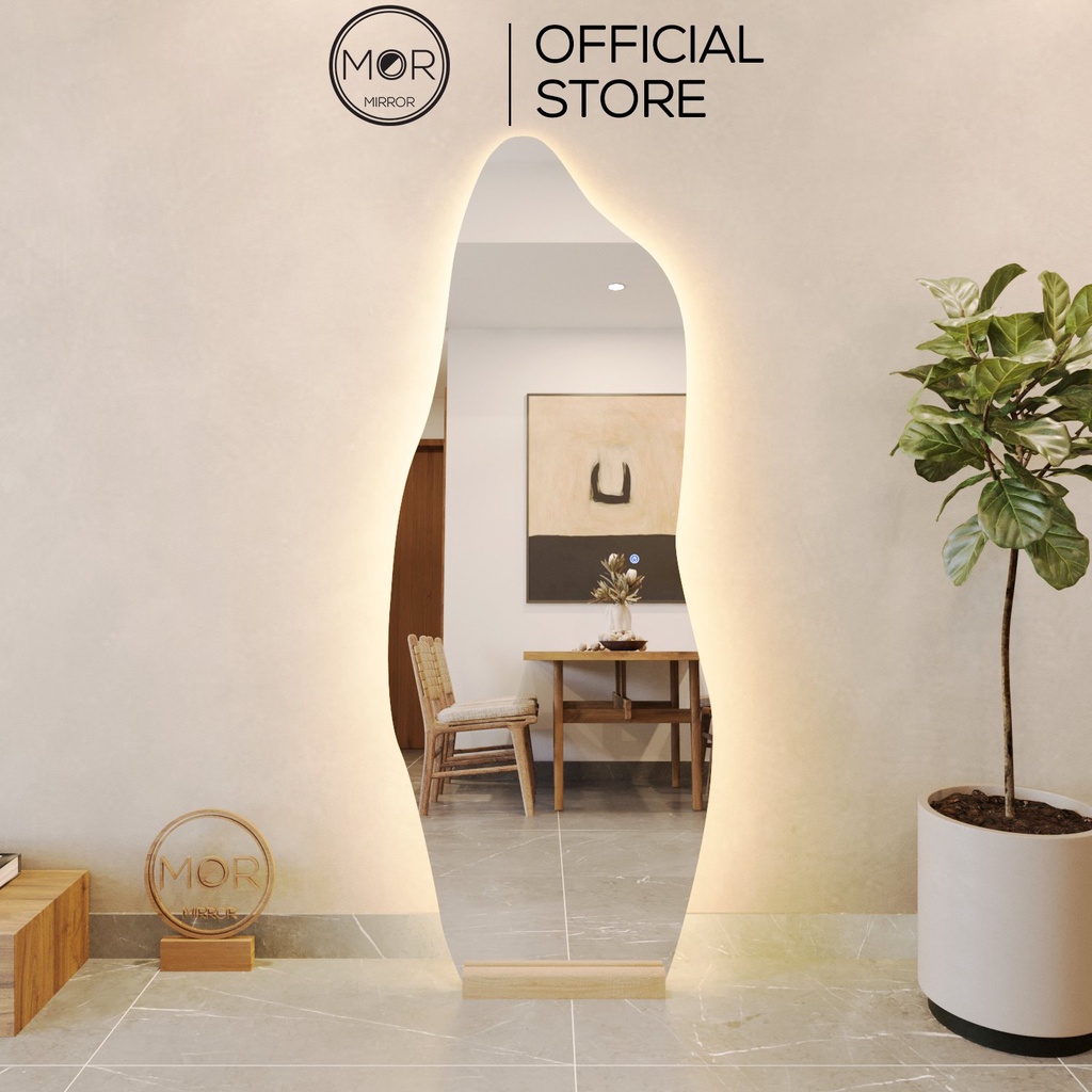 Gương Toàn Thân Hình Hạt Đậu Cảm Ứng Led Cao Cấp Mor Mirror Nhiều Kích Thước Đầy Đủ Đế Gỗ Và Phụ Kiện
