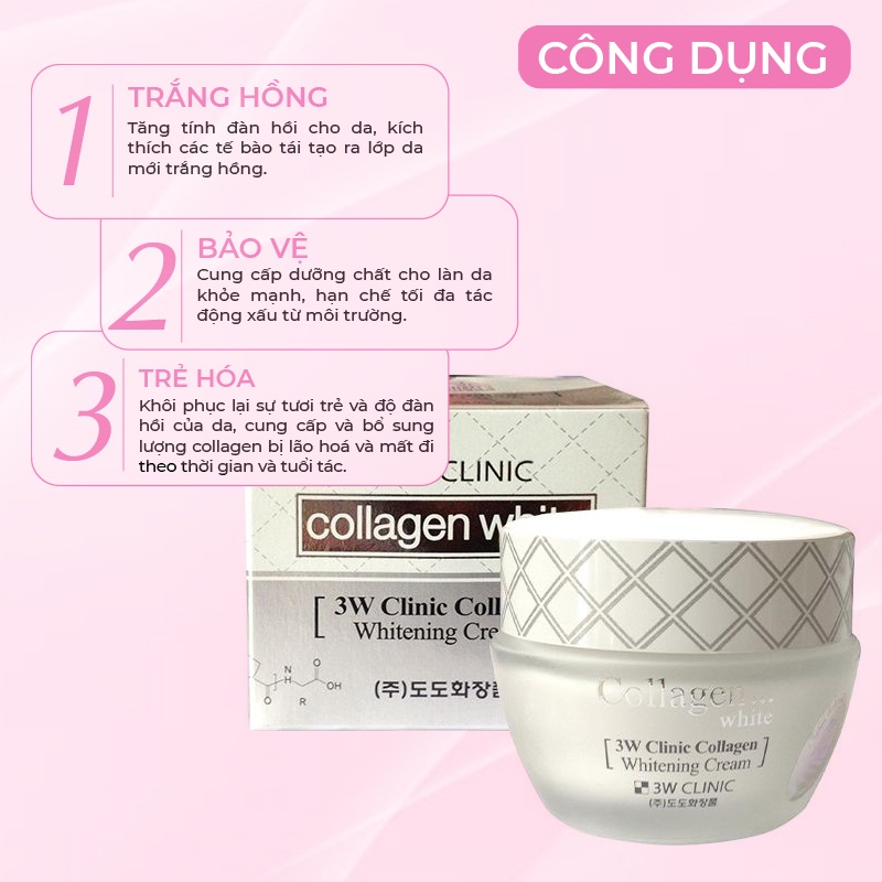 Kem trắng da dưỡng ẩm 3W Clinic Hàn Quốc chiết xuất tinh chất Collagen giúp da trắng sáng ngăn ngừa lão hóa  60ml