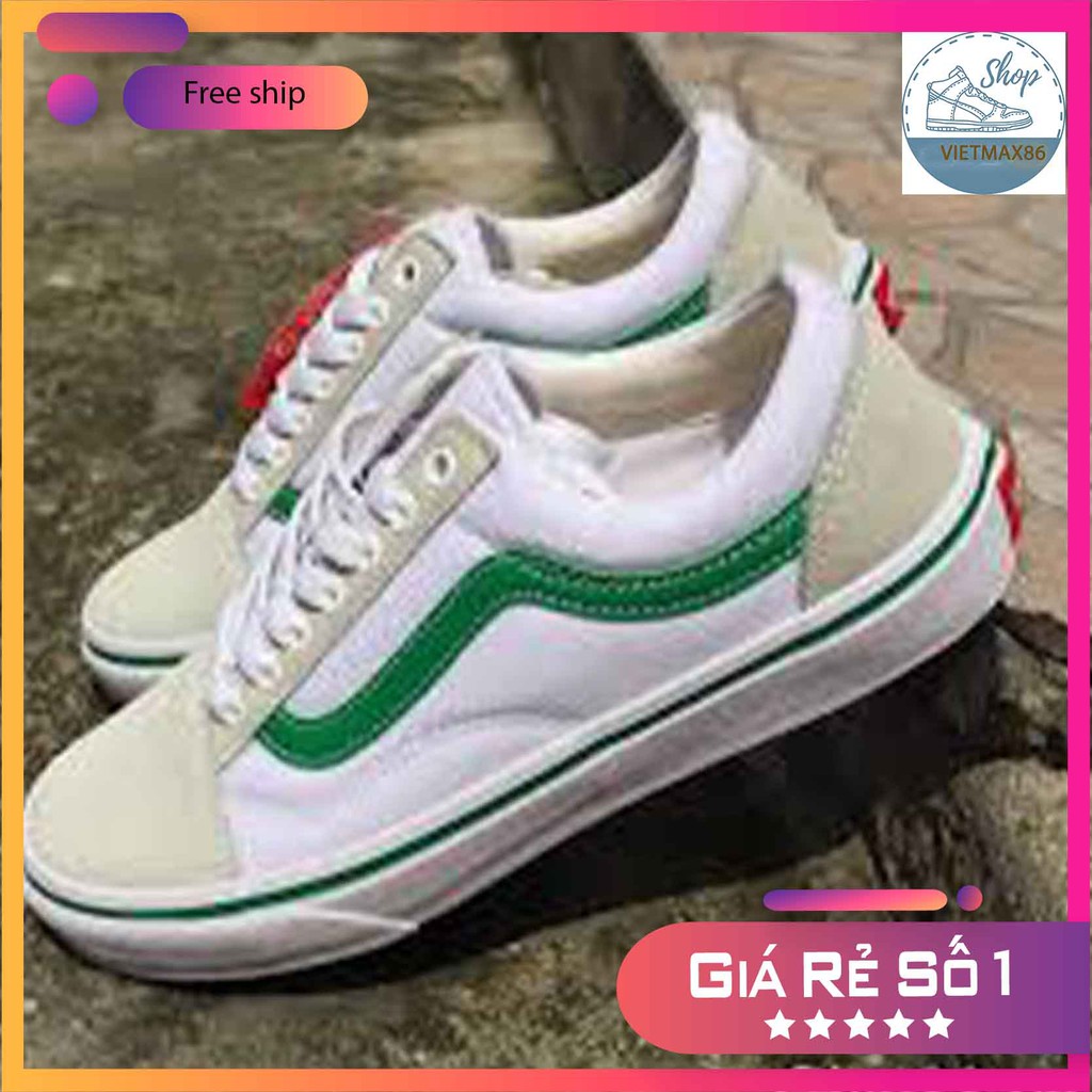 Giày Thể Thao Vns Old Skool  Trắng Sóng Xanh (Da Lộn) Cho Cả Nam Và Nữ, giày giá rẻ tặng kèm bull box bill / vietmax86 | BigBuy360 - bigbuy360.vn