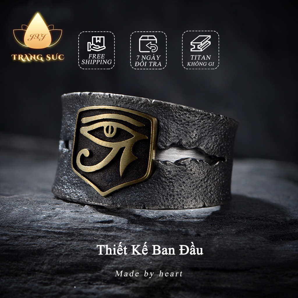Nhẫn Nam TITAN Eye of God HIPHOP Làm như cũ Cổ điển dày Làm bằng tay Thiết kế ban đầu NH-234