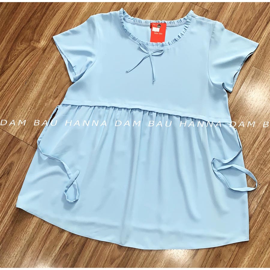 [HANNA] Áo bầu công sở mùa hè có size 70kg vải mango cao cấp thoáng mát không nhăn mềm nhẹ thoải mái có dây nơ cột sau