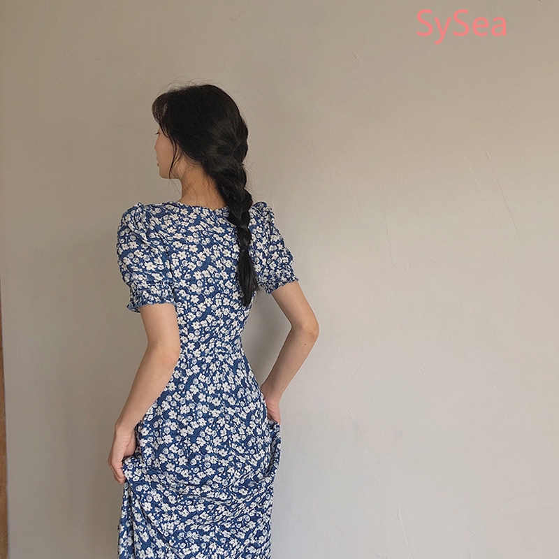 Đầm Dài Tay Ngắn Họa Tiết Hoa Thiết Kế Xẻ Tà Phong Cách Retro | BigBuy360 - bigbuy360.vn