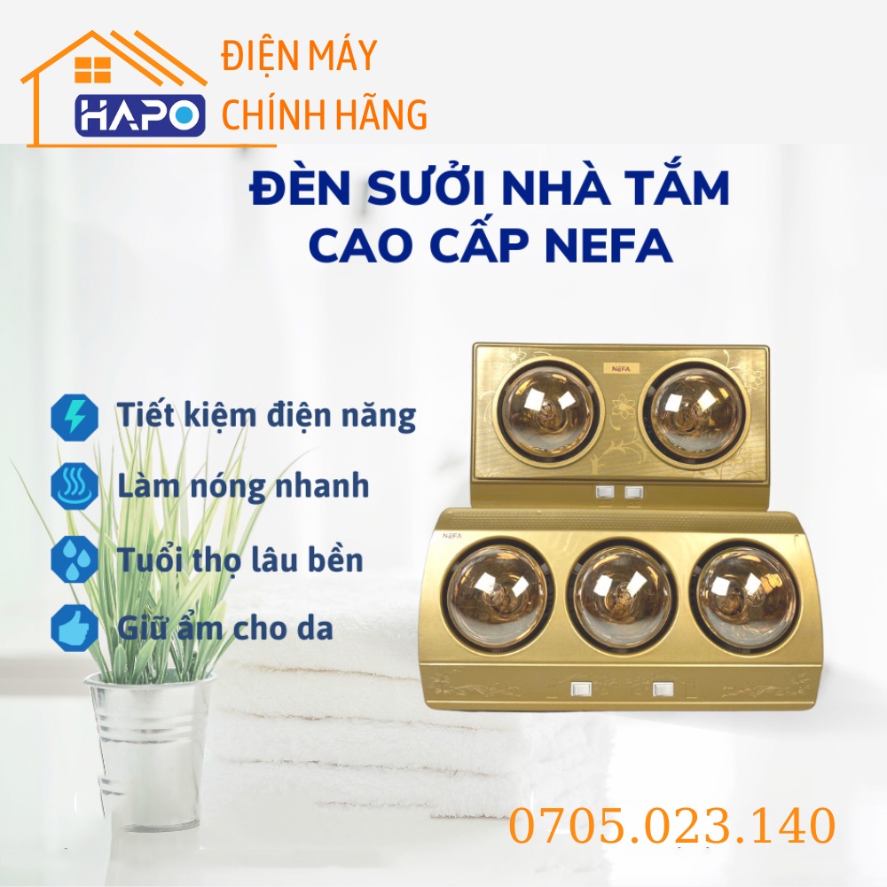 Đèn Sưởi Treo Tường Nefa 2 Bóng 3 Bóng Ánh Sáng Vàng Chống Chói, An Toàn, Đèn sưởi Nhà Tắm Tiện Lợi tiết kiệm điện năng