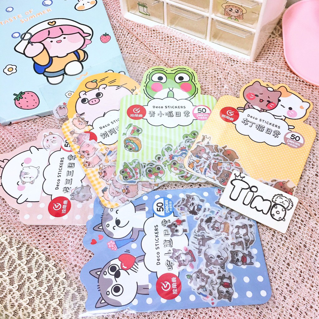 45 Sticker Cute Dễ Thương Hình Thú Đáng Yêu Miếng Dán Stickers Husky Mèo Heo Hươu Vịt Gấu Trang Trí Sổ Tay