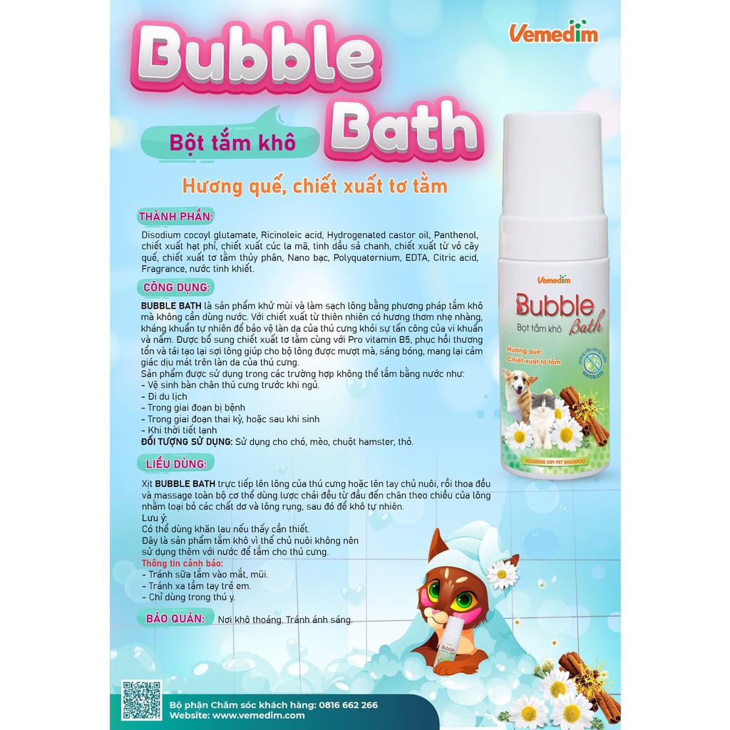 tắm khô Bubble Bath 120ml cho chó mèo