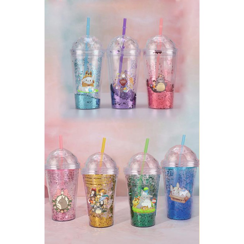 cốc 2 lớp kim tuyến totoro CNKI14 cốc giữ nhiệt ly 2 lớp cốc làm lạnh dễ thương 500ml