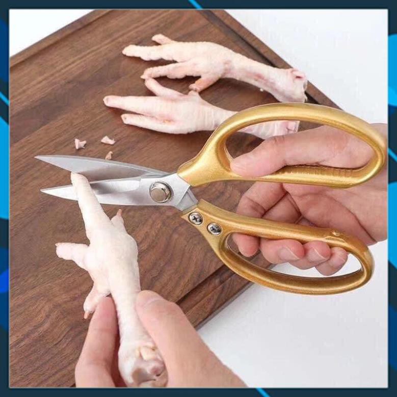 Kéo cắt gà SK5 Lưỡi Thép, Cán cầm hợp kim màu vàng không gỉ sét - Kéo cắt đa năng nhà bếp tiện dụng