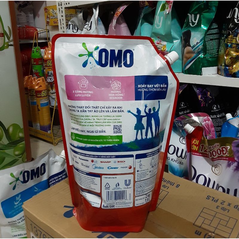 Nước giặt Omo Matic máy giặt cửa trên hương Comfort hoa hồng túi 2kg
