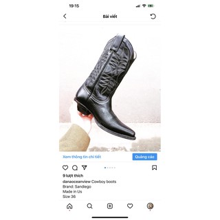 Giày bốt cao bồi cowboy boots da thật size 36