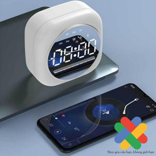 Loa Bluetooth Q12 Tích Hợp Đồng Hồ Báo Thức Đài FM Màn Hình Gương Hiển Thị Đèn Led - Loa Mini Siêu Trầm Đa Năng