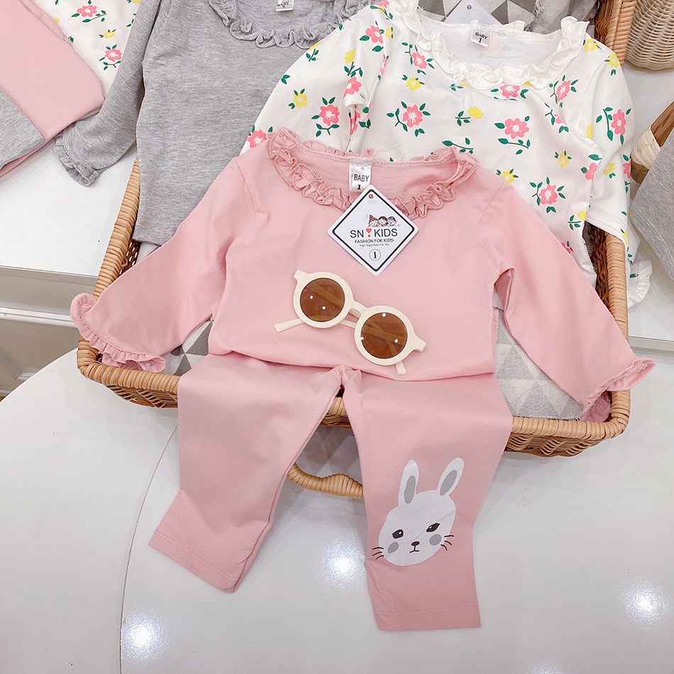 ĐỒ BỘ THU ĐÔNG BÉ GÁI CỔ RENREN QUẦN IN THỎ CHẤT COTTON CHUẨN HM XỊN XÒ HÌNH SIÊU CƯNG DIỆN THUTHU SIZE 6-16KG