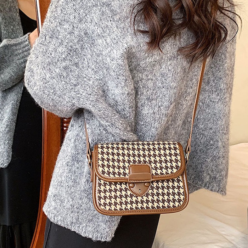 IELGY Túi Đeo Vai Hình Vuông Cỡ Nhỏ Họa Tiết Kẻ Sọc Phong Cách Phương Tây Thời Trang Cho Nữ