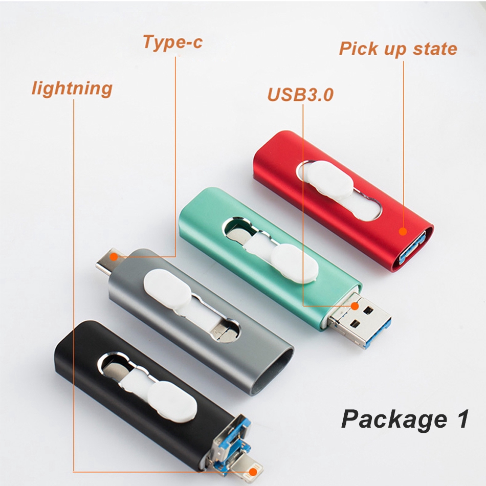 Usb Otg 256gb 128gb 64gb 32gb 3.0 3 Trong 1 Cho Iphone Pc