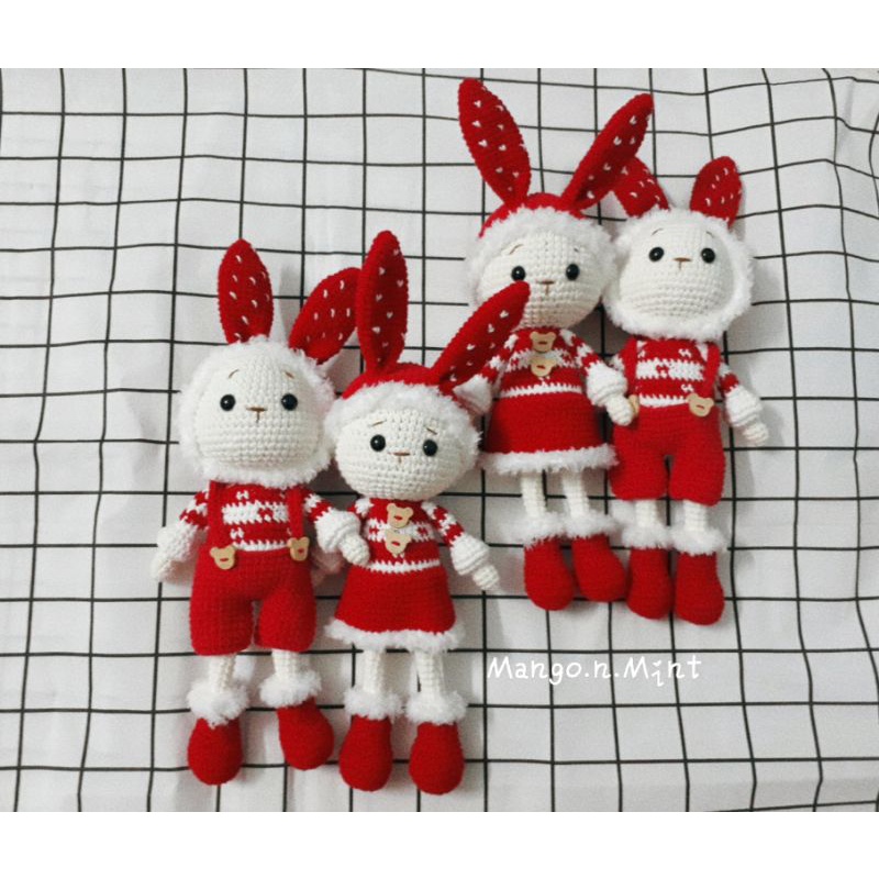 Thỏ khúc cây Noel thú len Handmade