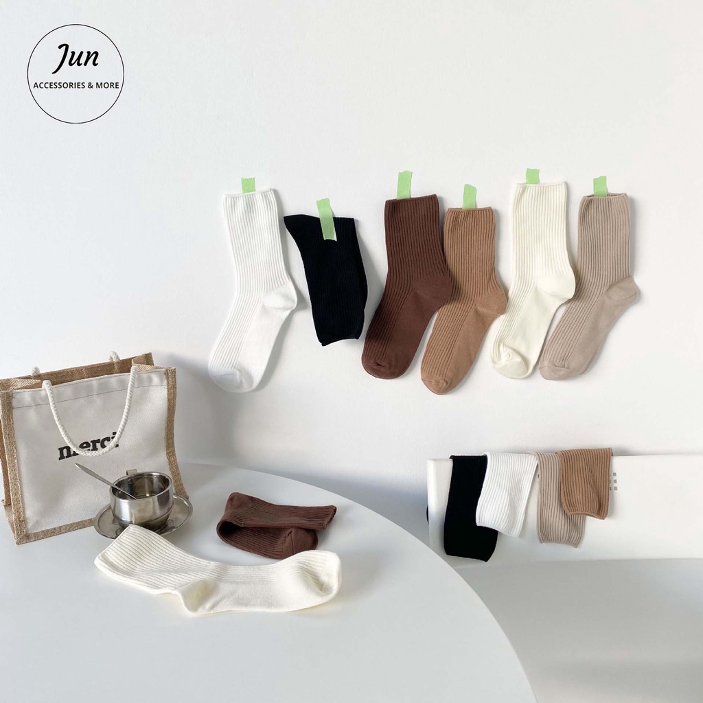 Tất, vớ nữ cổ cao len tăm màu trơn phong cách Hàn Quốc [TẶNG KÈM TÚI ZIP]