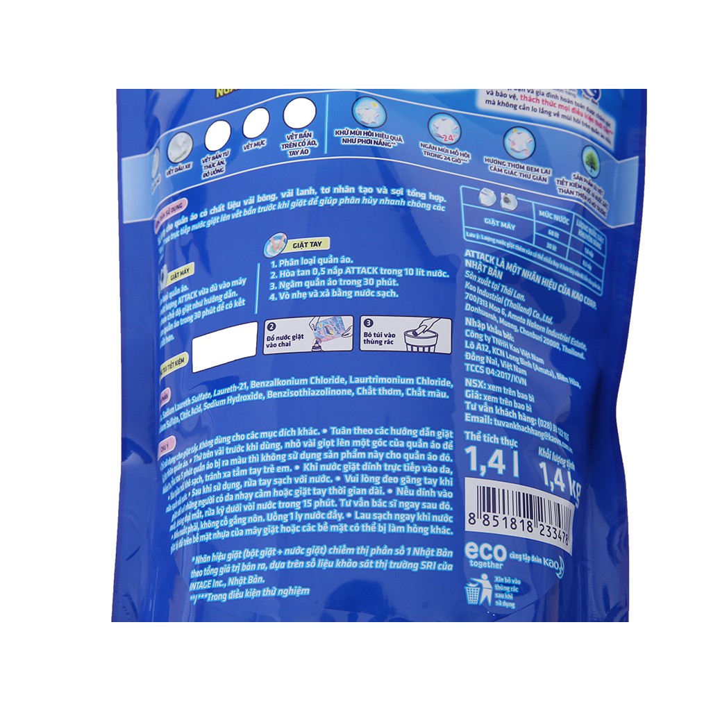 2 Nước Giặt Attack Anh Đào 1,4kg
