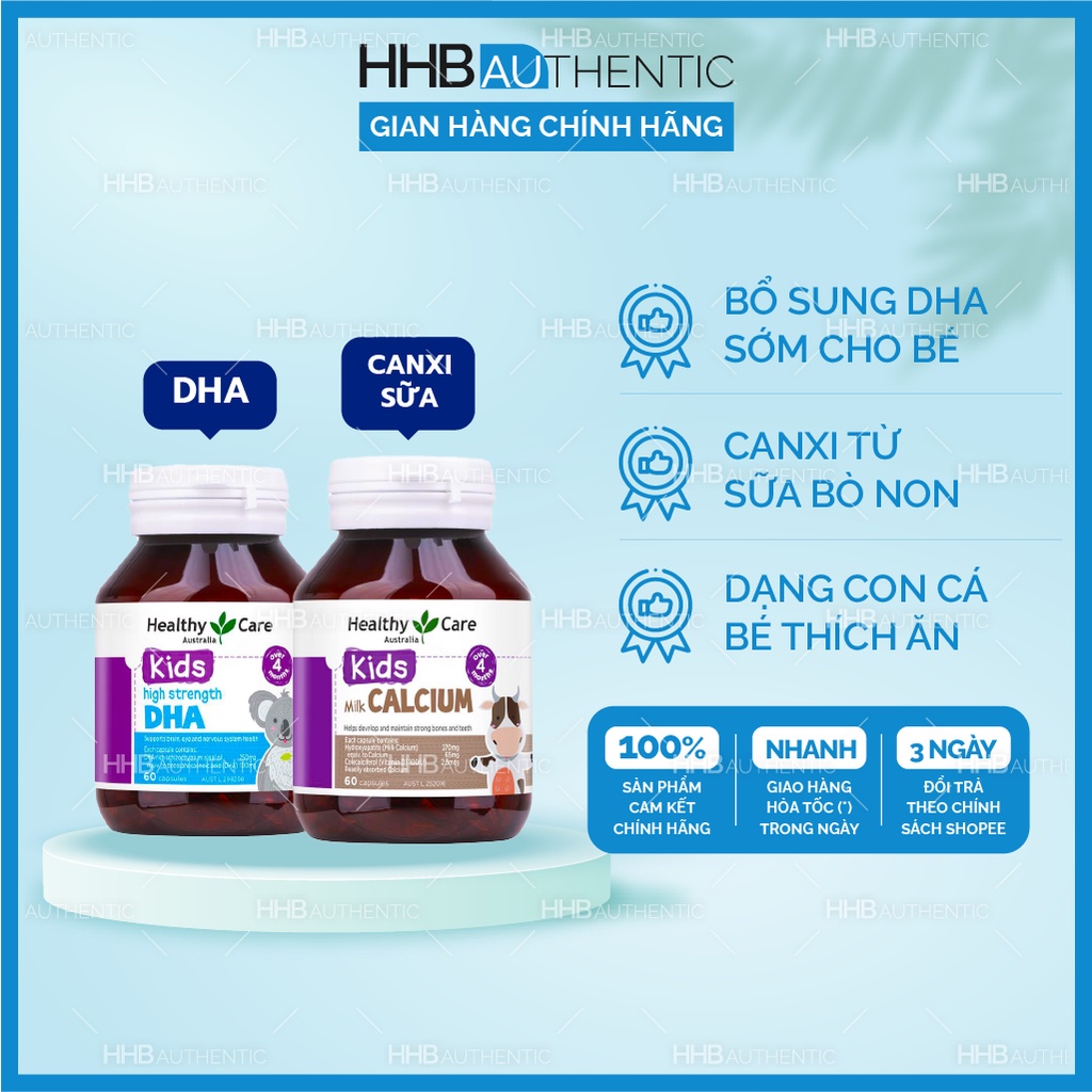 Combo DHA+Canxi Healthy Care viên nhai cho bé từ 4 tháng tuổi - Xuất xứ Úc