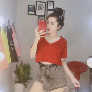Áo croptop thun cổ tim xinh đẹp