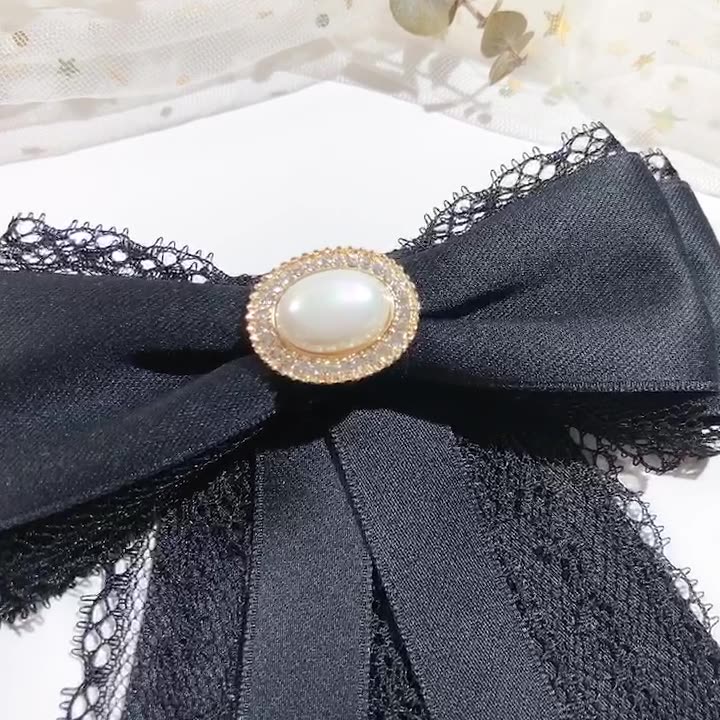 Cài Áo Hình Nơ Phối Ren Đính Ngọc Trai Thời Trang Cho Nữ