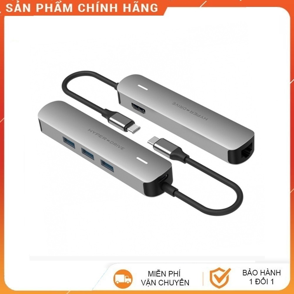 Cổng Chuyển Hyperdrive 6 in 1 HDMI 4K USB-C Cho Macbook,PC,Devices Chính Hãng