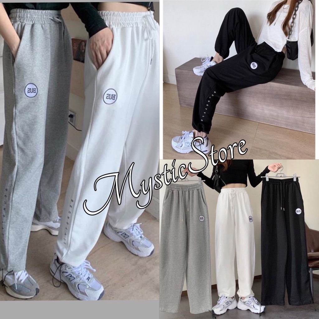 Quần Thun Jogger Chữ Thêu Bus,❤️MysticStore❤️Quần Thun 3 Màu ĐEN TRẮNG GHI