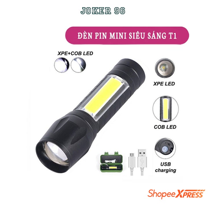 Đèn pin mini siêu sáng T1 3 chế độ sáng, chống nước, Đèn cầm tay mini tiện dụng
