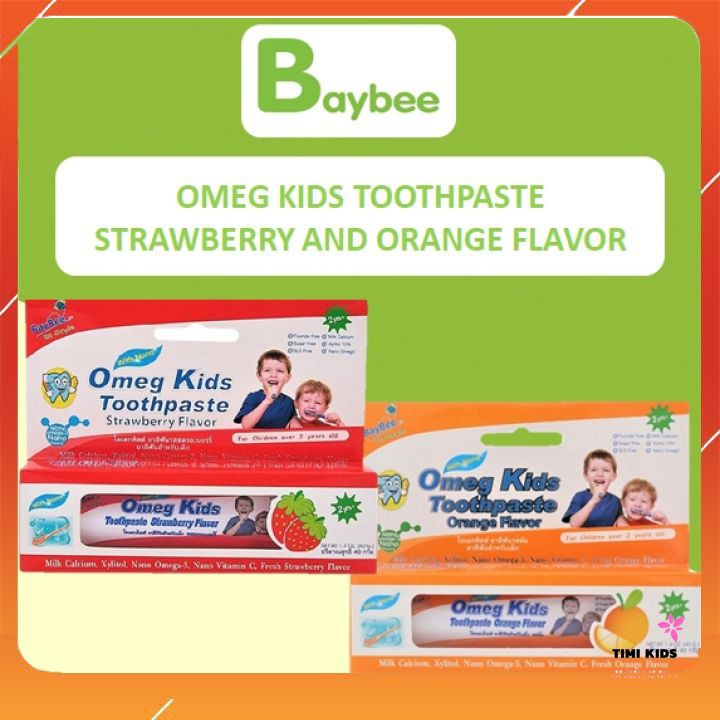 Kem đánh răng Baybee Omega Kids Vị dâu và Vị cam cho bé từ 2 tuổi